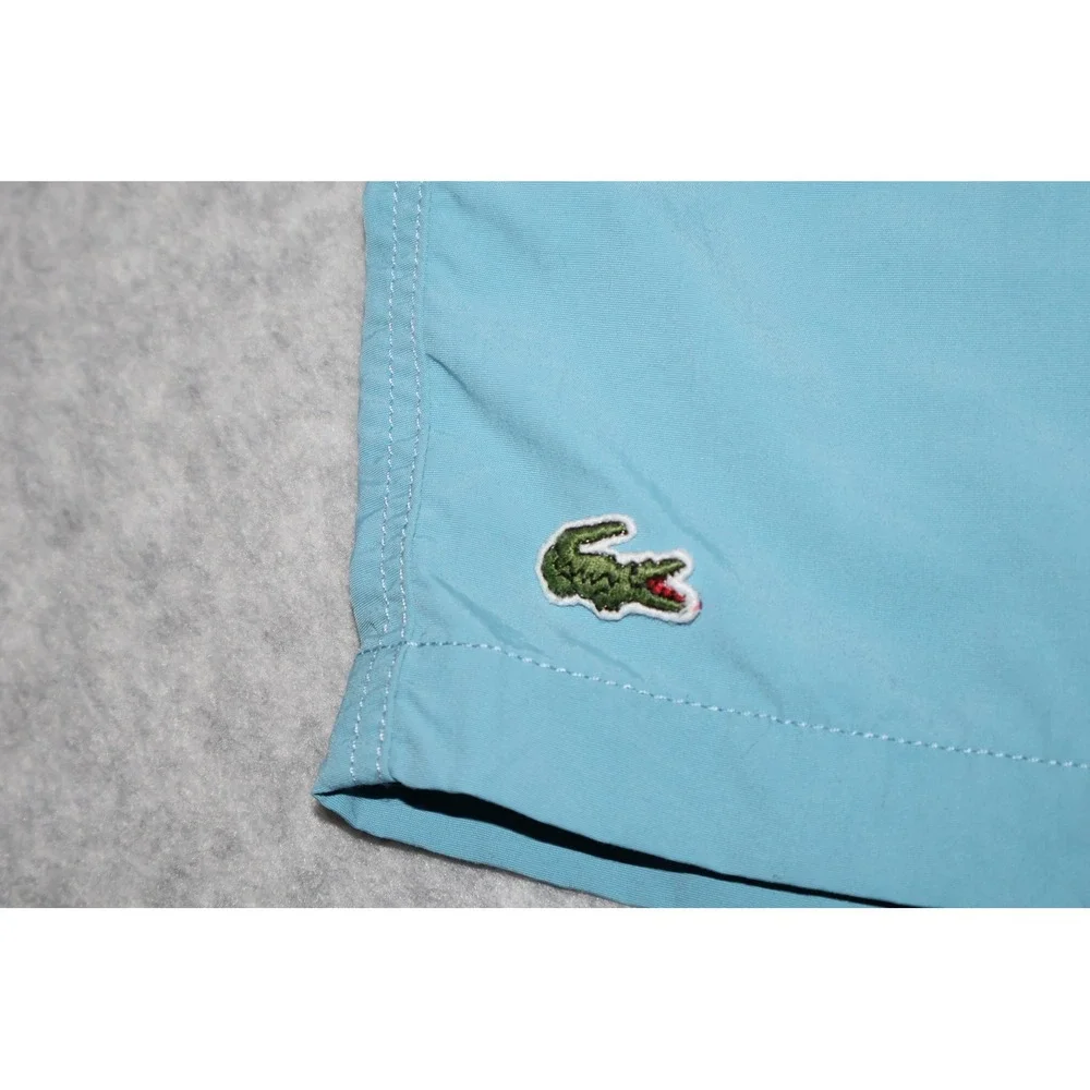Lacoste Swim Shorts Mens XL Blue Embroidered Logo Mesh Lined Drawstring